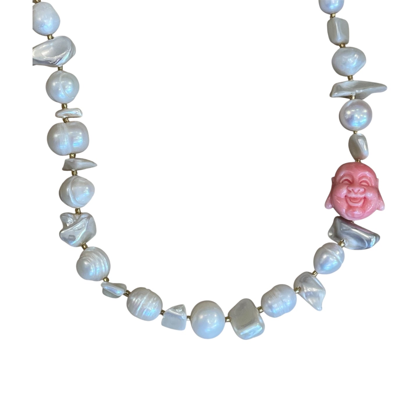 Necklace - Pink Buddha + Pearls