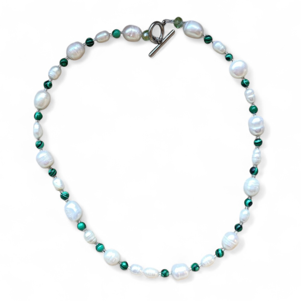 Necklace - Malachite + Pearl
