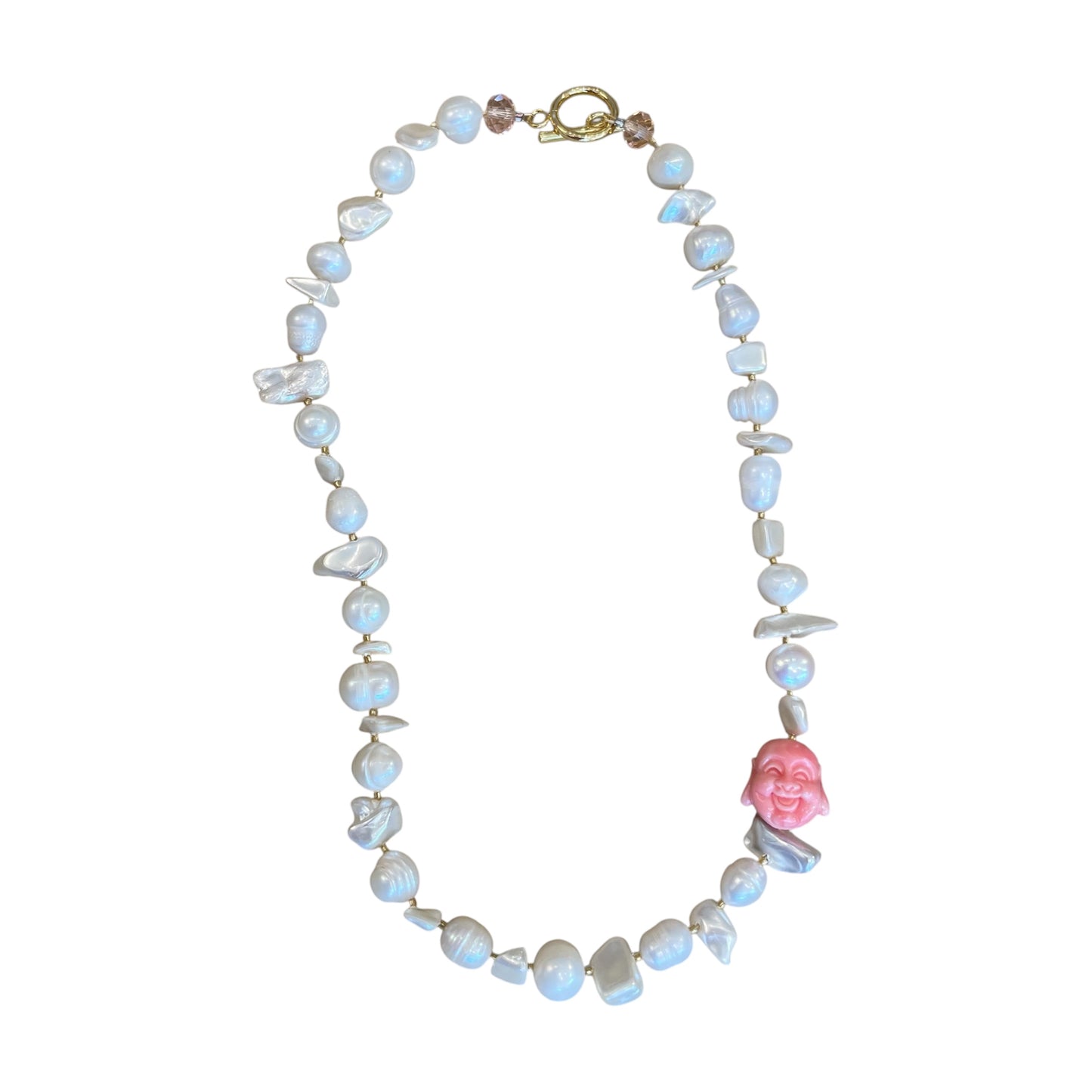 Necklace - Pink Buddha + Pearls