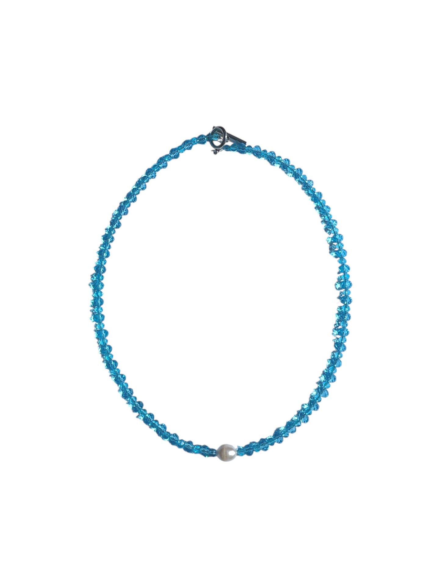 Necklace - Faceted blue + Pearl