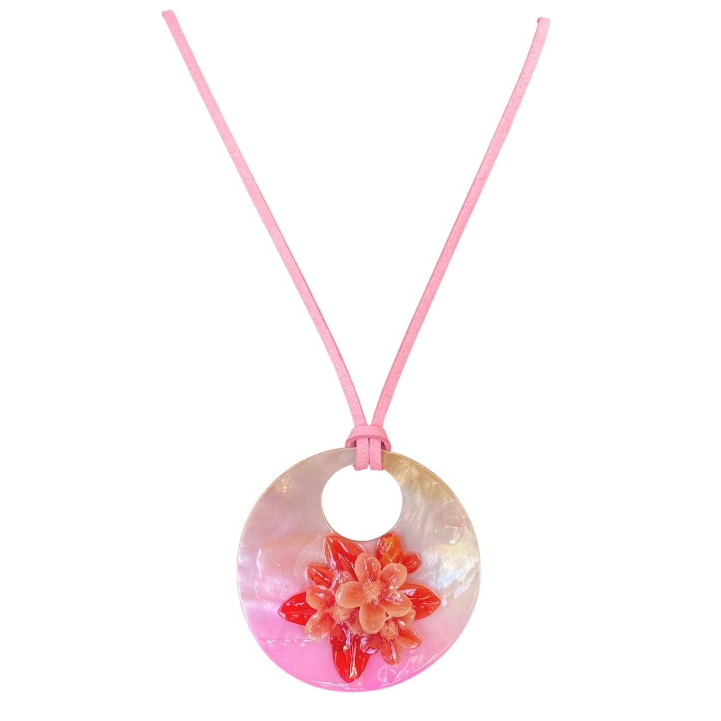 Wrap Necklace - Pink Flower Hoop