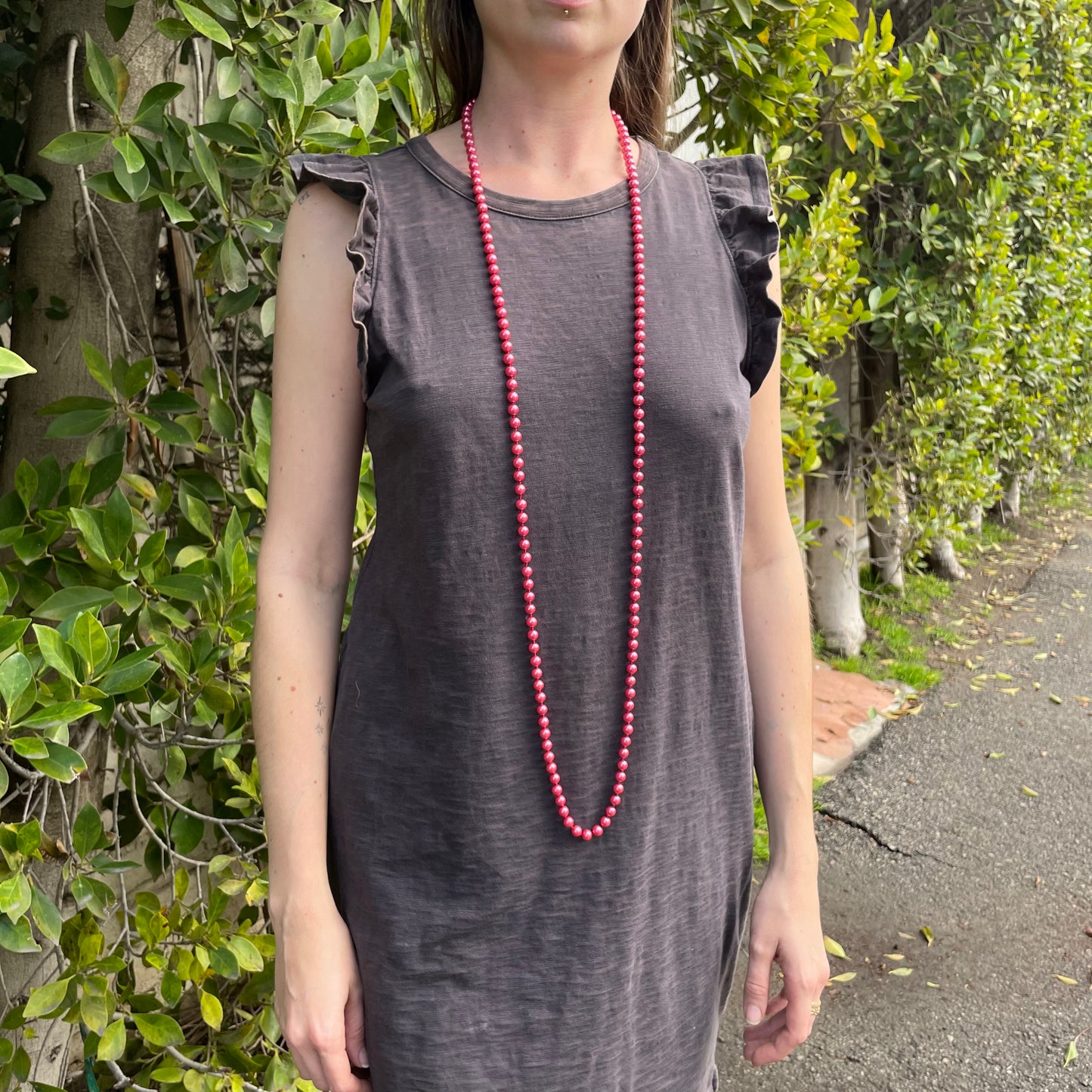 Necklace - Extra Long Pink Pearl Strand