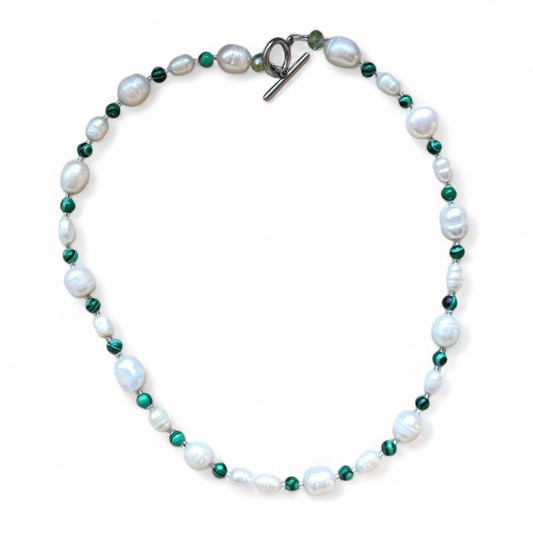 Necklace - Malachite + Pearl