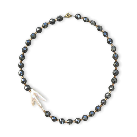 Necklace - Hematite + Freshwater Branch